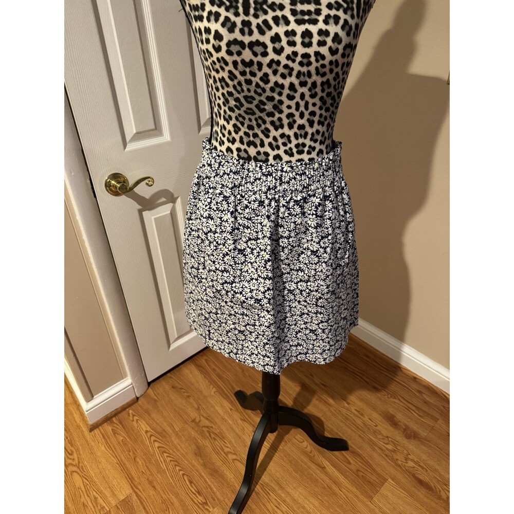 J.Crew Women’s Navy Blue White Flower Lined Knee Length Skirt Linen Blend 8